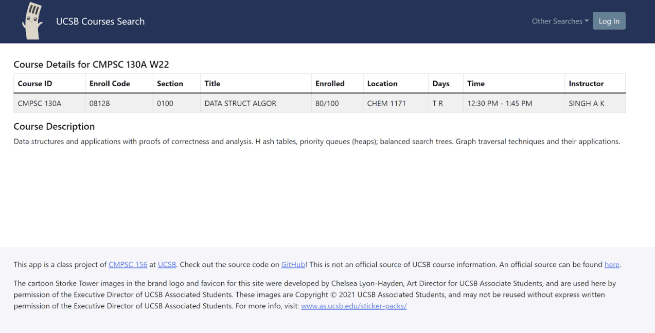 Original UCSB course details page with a single static table and no visual context.